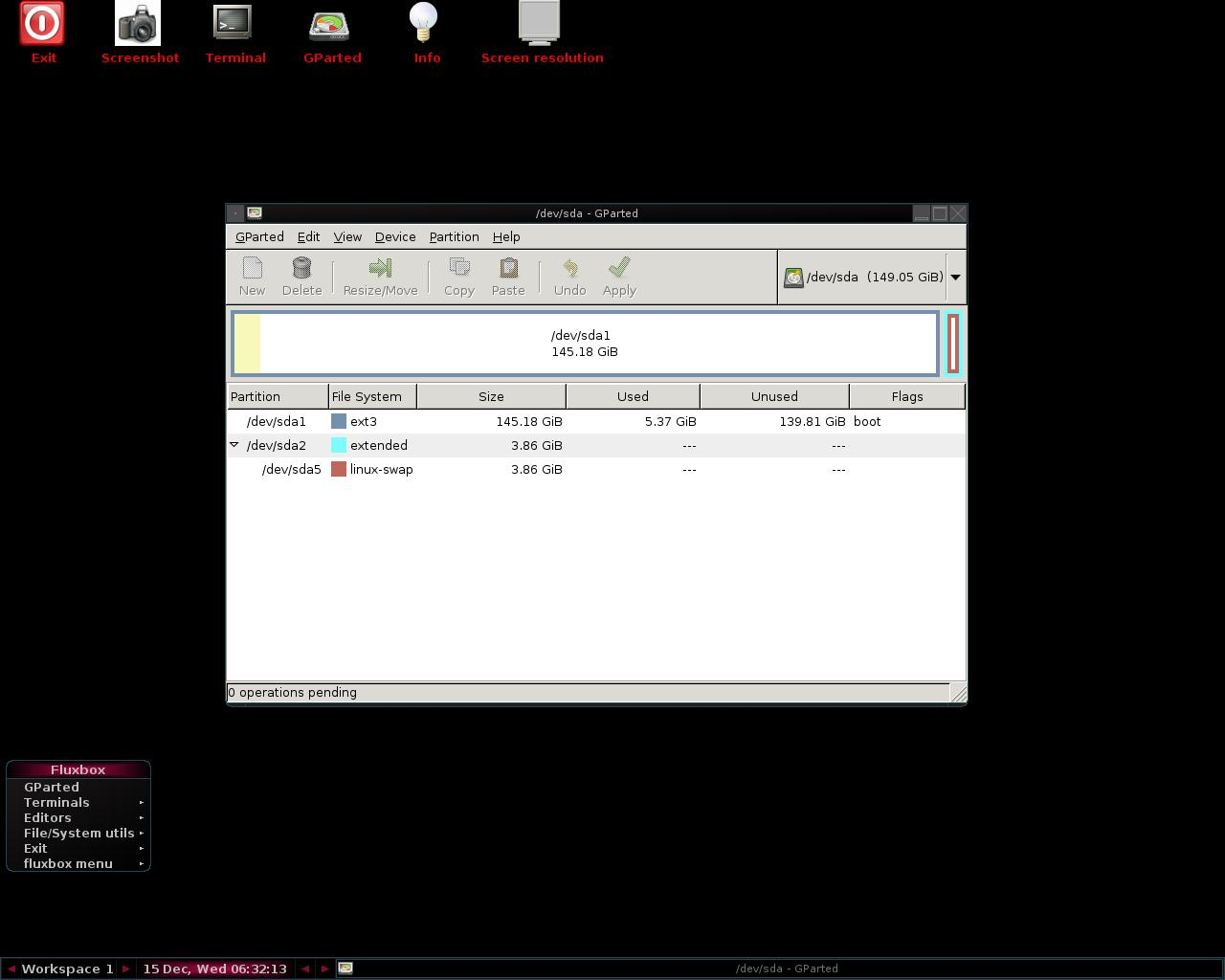Скриншот GParted LiveCD