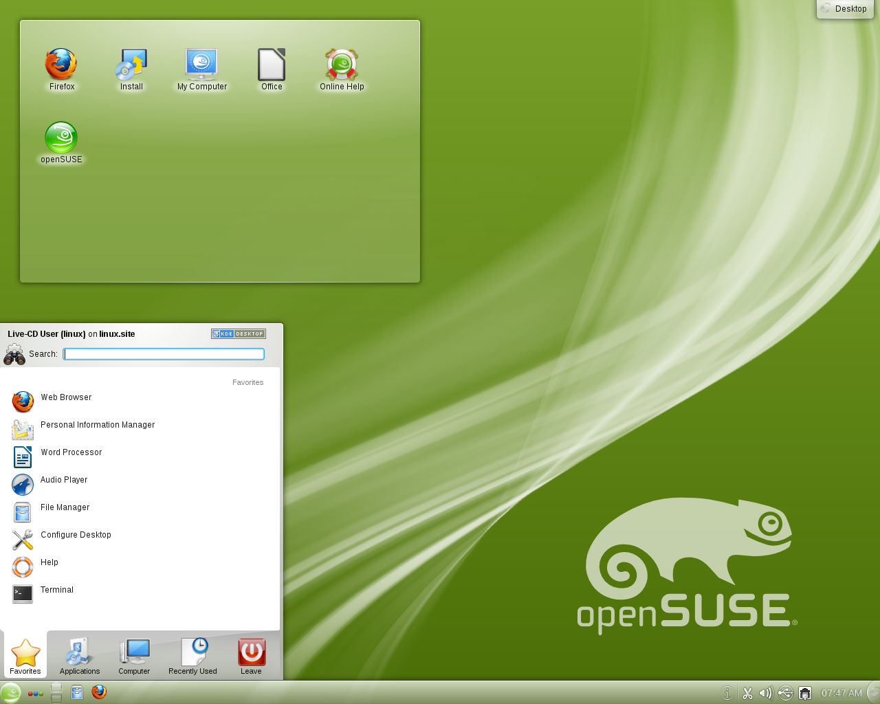 Скриншот openSUSE